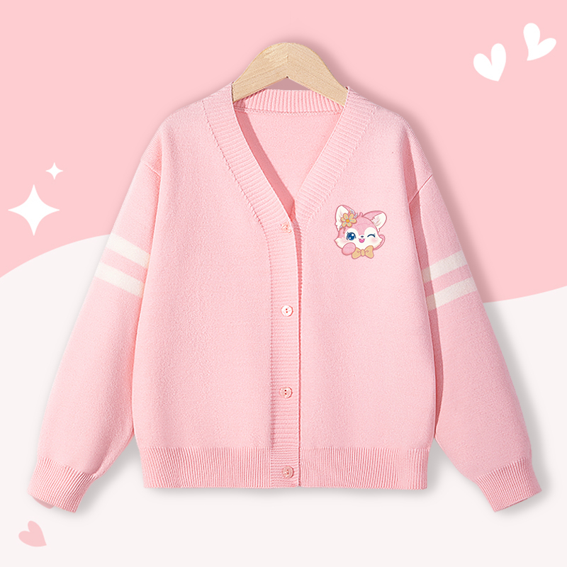 Áo khoác Cardigan dệt kim cho bé gái , mềm mại thoải mái với in nơ, thiết kế Preppy