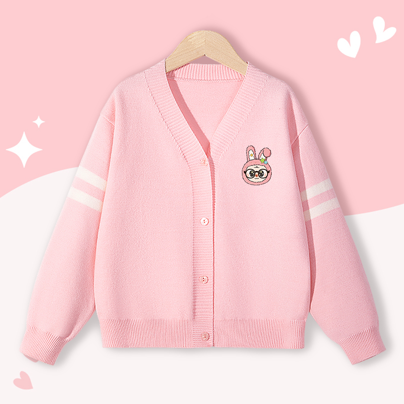 Áo khoác Cardigan dệt kim cho bé gái , mềm mại thoải mái với in hình trái tim, thiết kế phong cách Preppy