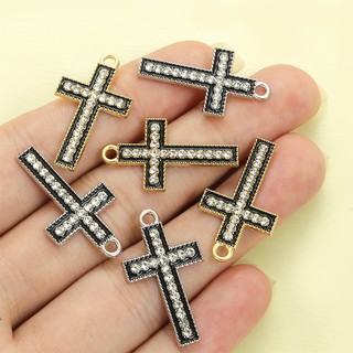 10 Chiếc Kim Cương Giả Màu Đen Nhỏ Giọt Dầu Cổ Điển Chữ Thập Quyến Rũ Phong Cách Punk Vòng Cổ Áo Len Dây Xích Bông Tai Móc Khóa DIY Crosses Mặt Dây Hợp Kim - Thời Trang Đơn Giản Cho Nam Và Nữ