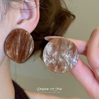 DREJEW 925Silver kim acrylic bông tai tròn cá tính khí chất thời trang