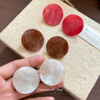 DREJEW 925Silver kim acrylic bông tai tròn cá tính khí chất thời trang