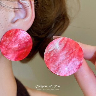 DREJEW 925Silver kim acrylic bông tai tròn cá tính khí chất thời trang