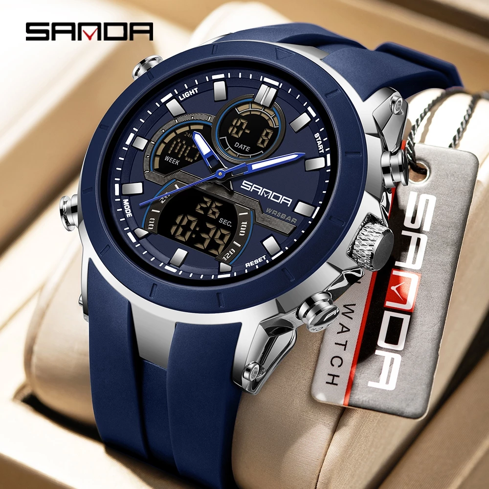 Đồng hồ điện tử nam SANDA 6279 Màn hình kép Đồng hồ báo thức ngủ Đồng hồ lịch Đồng hồ nam thể thao ngoài trời chống nước Đồng hồ điện tử đa chức năng-5