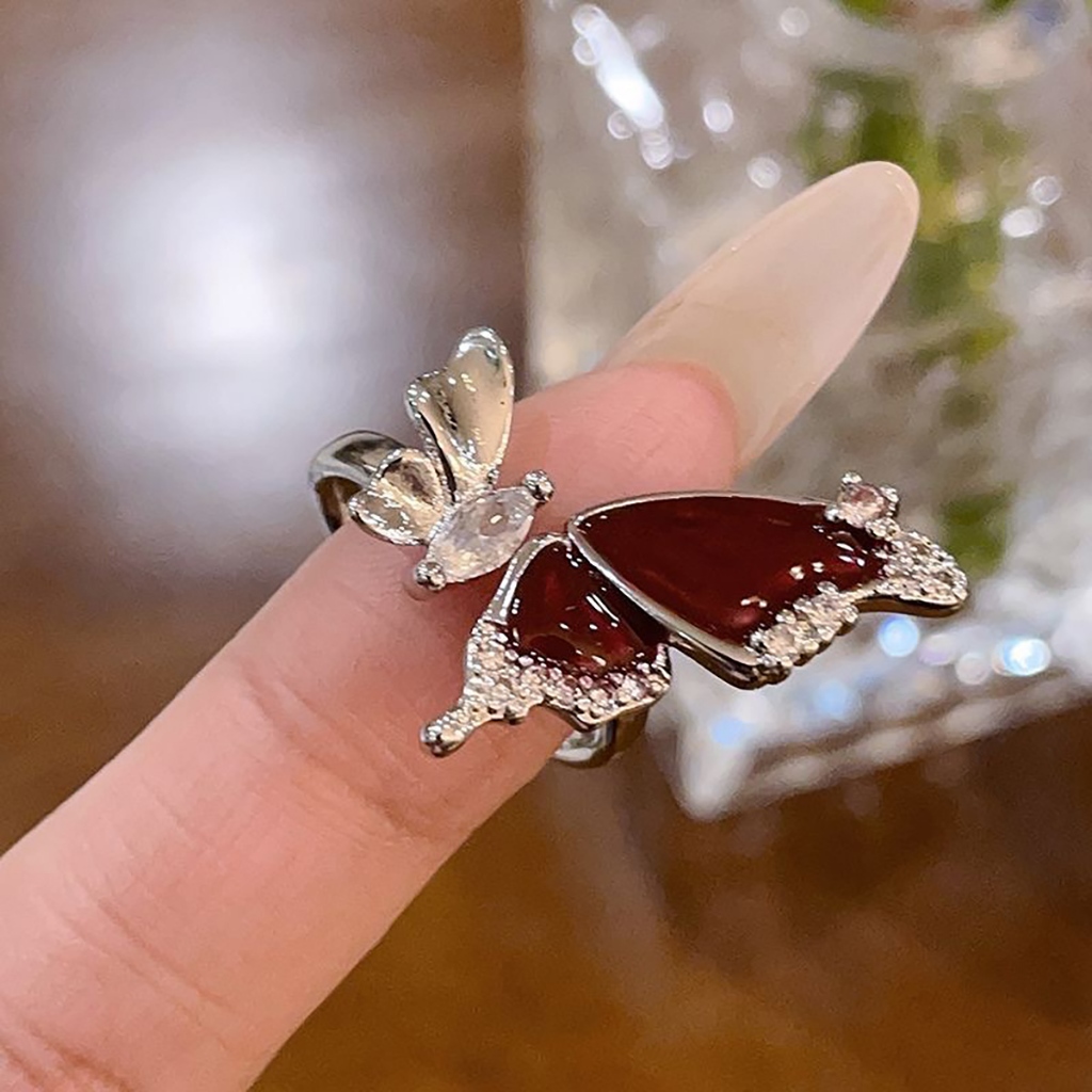 Nhẫn bướm zircon màu sắc đa dạng, thời trang - Quà tặng sinh nhật sang trọng