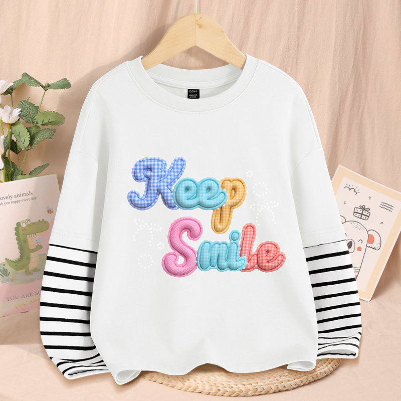 Áo thun dài tay bé gái / bé trai, vải 100% Cotton in chữ đầy màu sắc mềm mại thoải mái Thiết kế tay khâu đặc trưng