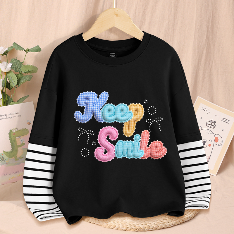 Áo thun dài tay bé gái / bé trai, vải 100% Cotton in chữ đầy màu sắc mềm mại thoải mái Thiết kế tay khâu đặc trưng