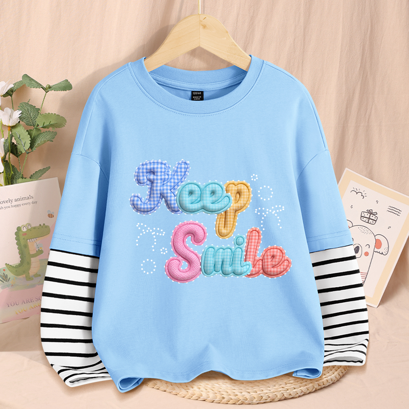 Áo thun dài tay bé gái / bé trai, vải 100% Cotton in chữ đầy màu sắc mềm mại thoải mái Thiết kế tay khâu đặc trưng