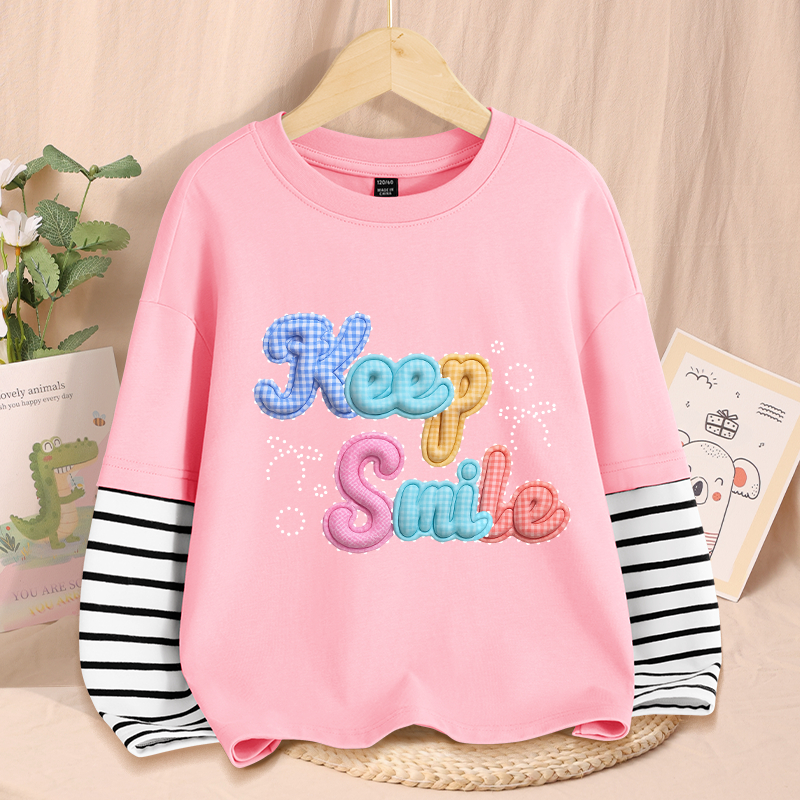 Áo thun dài tay bé gái / bé trai, vải 100% Cotton in chữ đầy màu sắc mềm mại thoải mái Thiết kế tay khâu đặc trưng