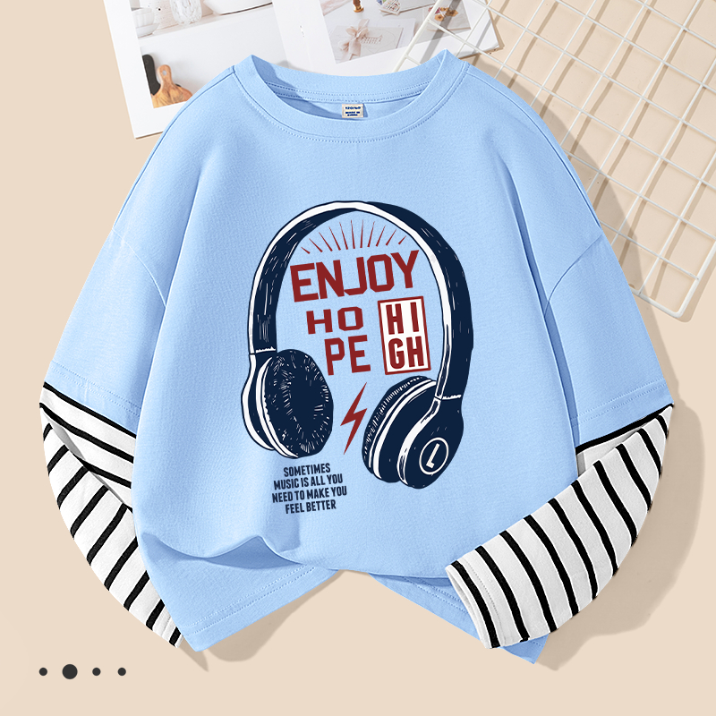 Áo thun dài tay bé trai, vải 100% Cotton in họa tiết mềm mại thoải mái Thiết kế tay khâu đặc trưng