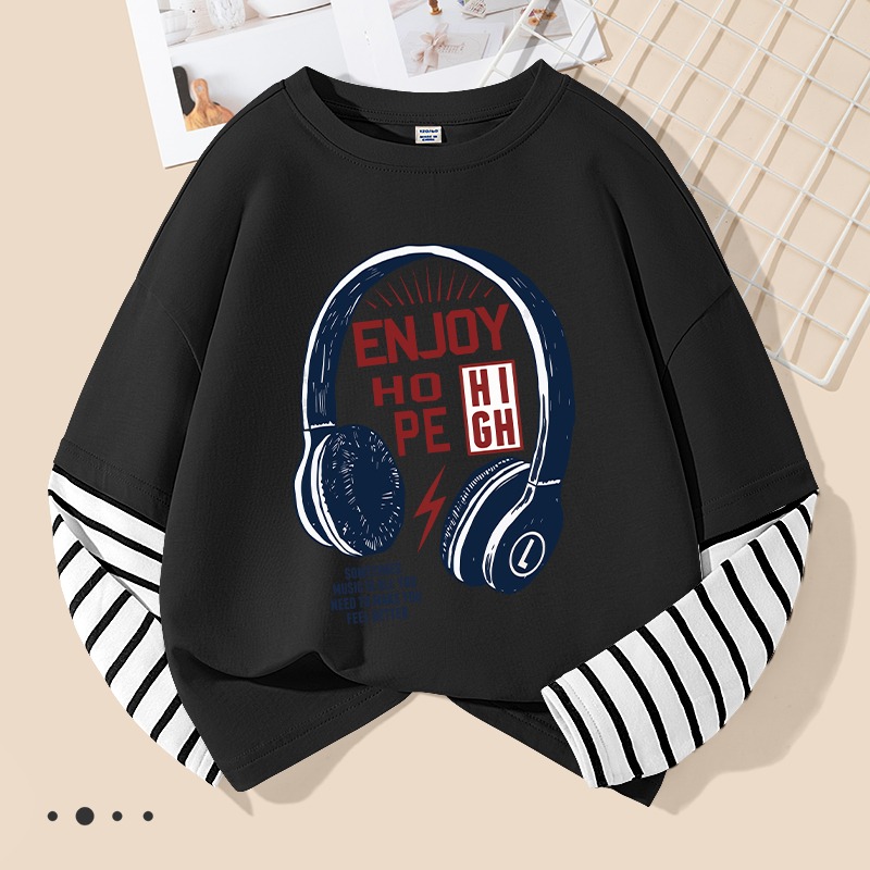 Áo thun dài tay bé trai, vải 100% Cotton in họa tiết mềm mại thoải mái Thiết kế tay khâu đặc trưng