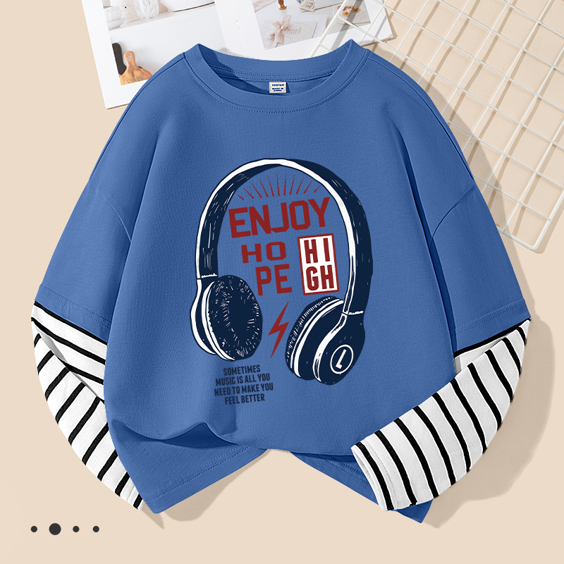 Áo thun dài tay bé trai, vải 100% Cotton in họa tiết mềm mại thoải mái Thiết kế tay khâu đặc trưng