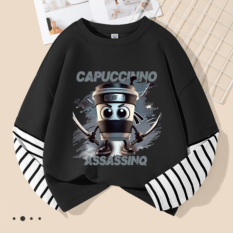 Áo thun dài tay bé trai , vải 100% Cotton in hình Cabucina assasino mềm mại thoải mái