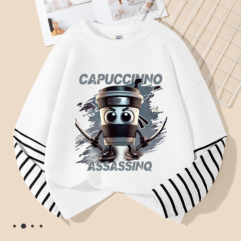 Áo thun dài tay bé trai , vải 100% Cotton in hình Cabucina assasino mềm mại thoải mái