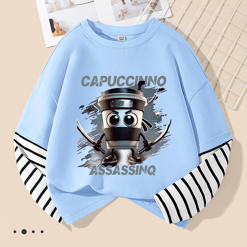 Áo thun dài tay bé trai , vải 100% Cotton in hình Cabucina assasino mềm mại thoải mái