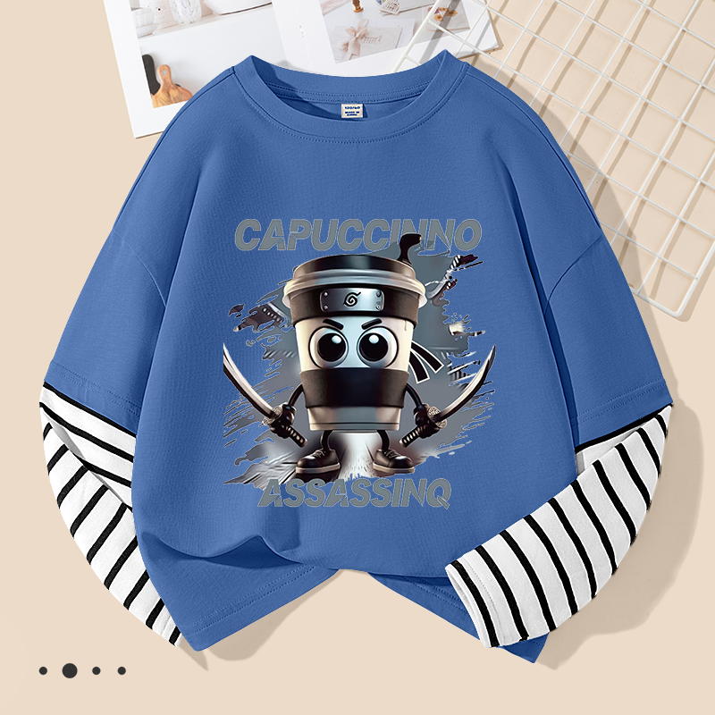 Áo thun dài tay bé trai , vải 100% Cotton in hình Cabucina assasino mềm mại thoải mái