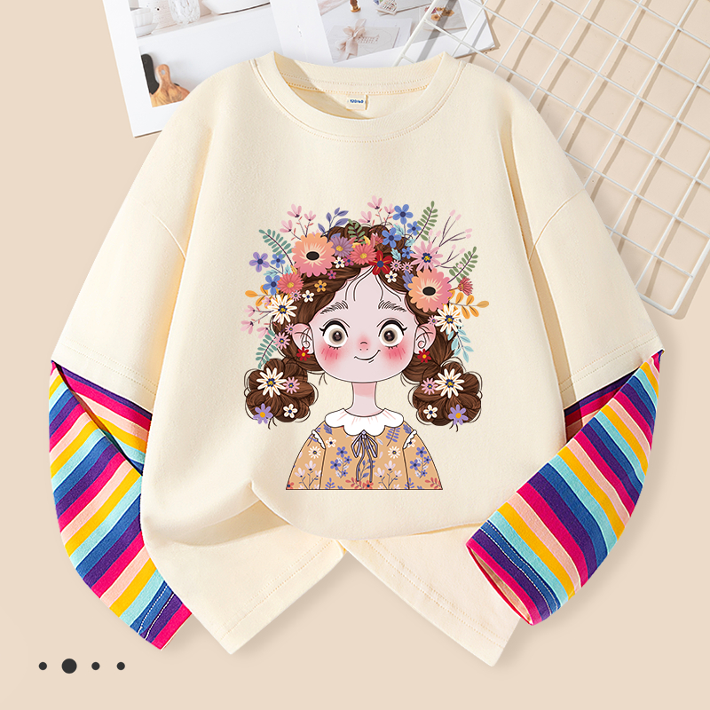 Áo thun dài tay bé gái, vải Cotton 100% mềm mại thoải mái với in hình bé gái dễ thương