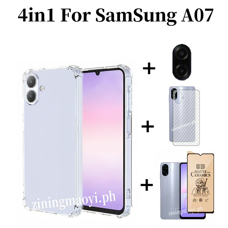 [Sẵn sàng] Ốp điện thoại trong suốt mềm chống sốc 4in1 Samsung Galaxy A07 A17 cho Samsung Galaxy A06 A56 A26 A36 A16 A05 Phim màng màng gốm và màng ống kính và phim mặt sau