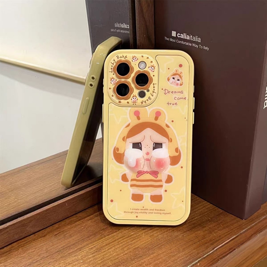Mặt phồng dễ thương có dây buộc cứng tương thích với ốp lưng iPhone 14 pro max 15 pro max 16 pro max