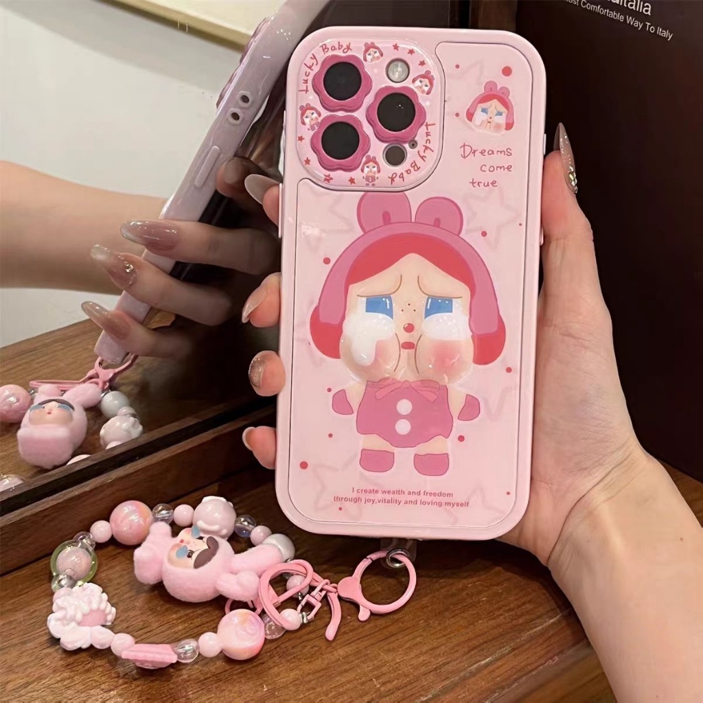 Mặt phồng dễ thương có dây buộc cứng tương thích với ốp lưng iPhone 14 pro max 15 pro max 16 pro max