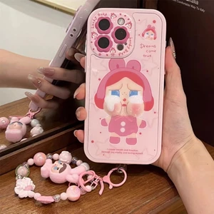 Mặt phồng dễ thương có dây buộc cứng tương thích với ốp lưng iPhone 14 pro max 15 pro max 16 pro max