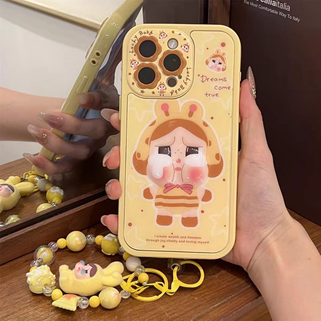 Mặt phồng dễ thương có dây buộc cứng tương thích với ốp lưng iPhone 14 pro max 15 pro max 16 pro max
