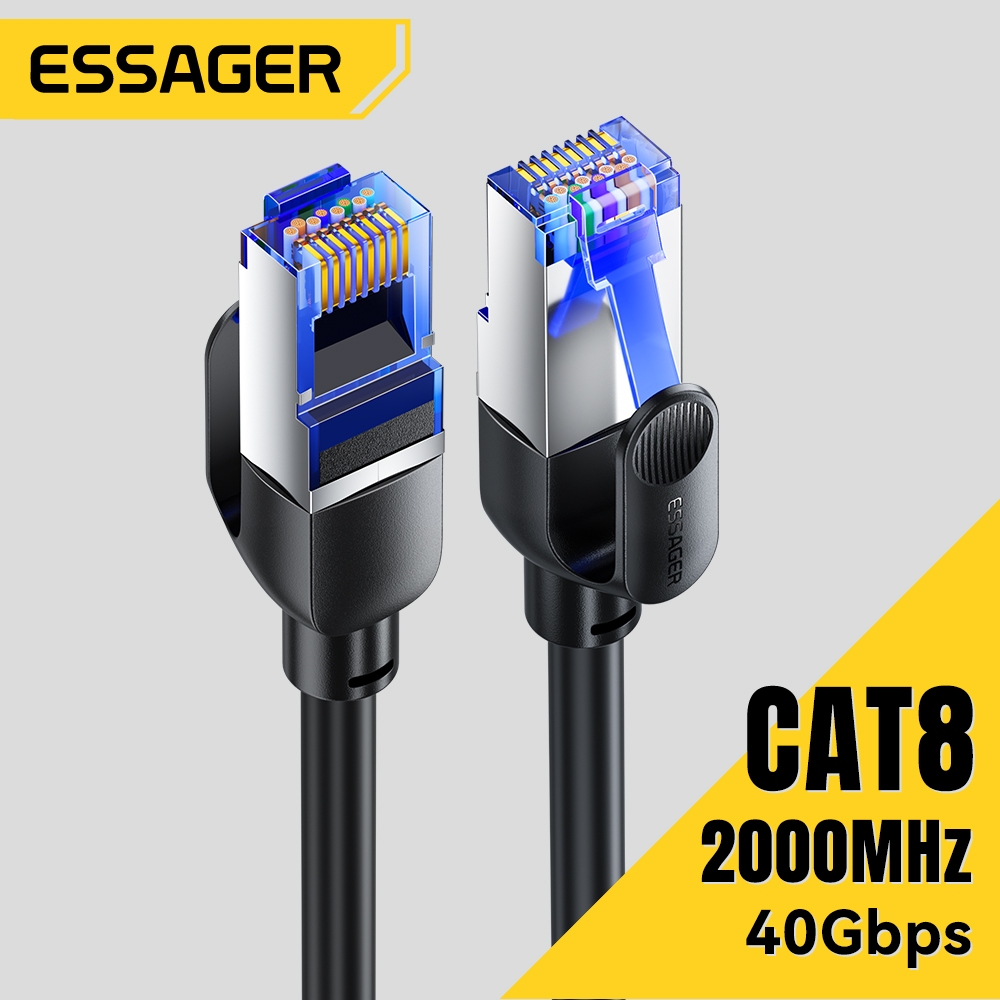 Essager CAT8 Cáp 10 Gigabit Ethernet UTP Gigabit Ethernet CAT8 RJ45 Dây vá cho máy tính xách tay Bộ định tuyến