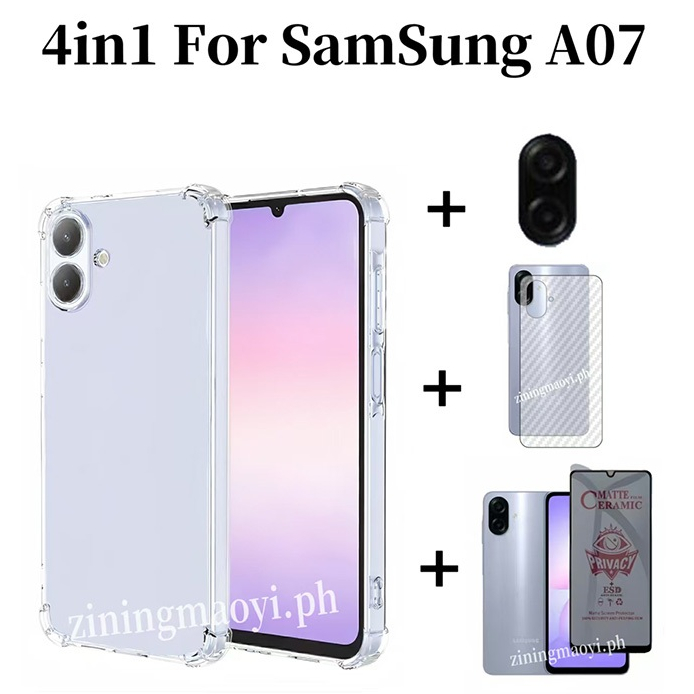 Ốp điện thoại trong suốt mềm chống sốc 4in1 Samsung Galaxy A07 A17 cho Samsung Galaxy A06 A56 A26 A36 A16 A05 Phim riêng tư và phim ống kính và phim mặt sau