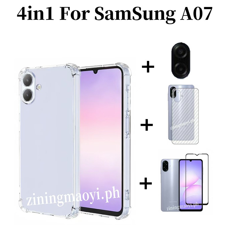 Ốp điện thoại trong suốt mềm chống sốc 4in1 Samsung Galaxy A07 A17 cho Samsung Galaxy A06 A56 A26 A36 A16 A05 Phim kính cường lực và phim ống kính và phim mặt sau