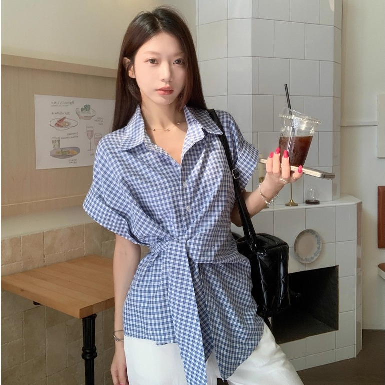 Áo sơ mi cổ ngắn tay cổ điển kiểu Pháp mới dành cho nữ 250813
