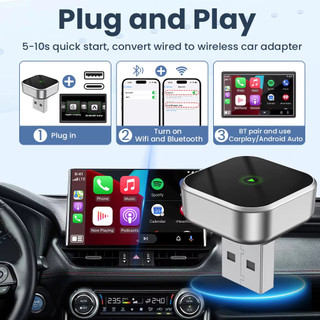 Bộ chuyển đổi tự động CarPlay không dây Mini 2 trong 1 Dongle cho Apple & Android - Plug & Play Không cần pin, Tương thích với nhiều loại xe khác nhau