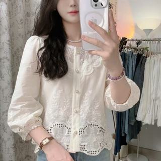 Áo sơ mi nữ dáng rộng ren thêu 3 / 4 phong cách Hàn Quốc
