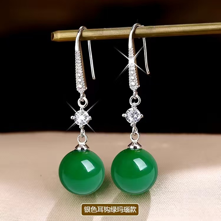 Bông tai Subang Hàn Quốc từ mã não, opal và ngọc trai - Bạc 925 cao cấp