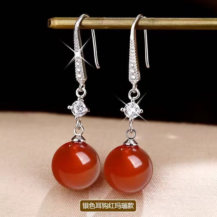 Bông tai Subang Hàn Quốc từ mã não, opal và ngọc trai - Bạc 925 cao cấp