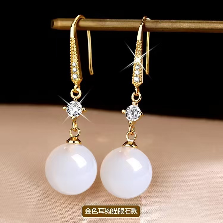 Bông tai Subang Hàn Quốc từ mã não, opal và ngọc trai - Bạc 925 cao cấp