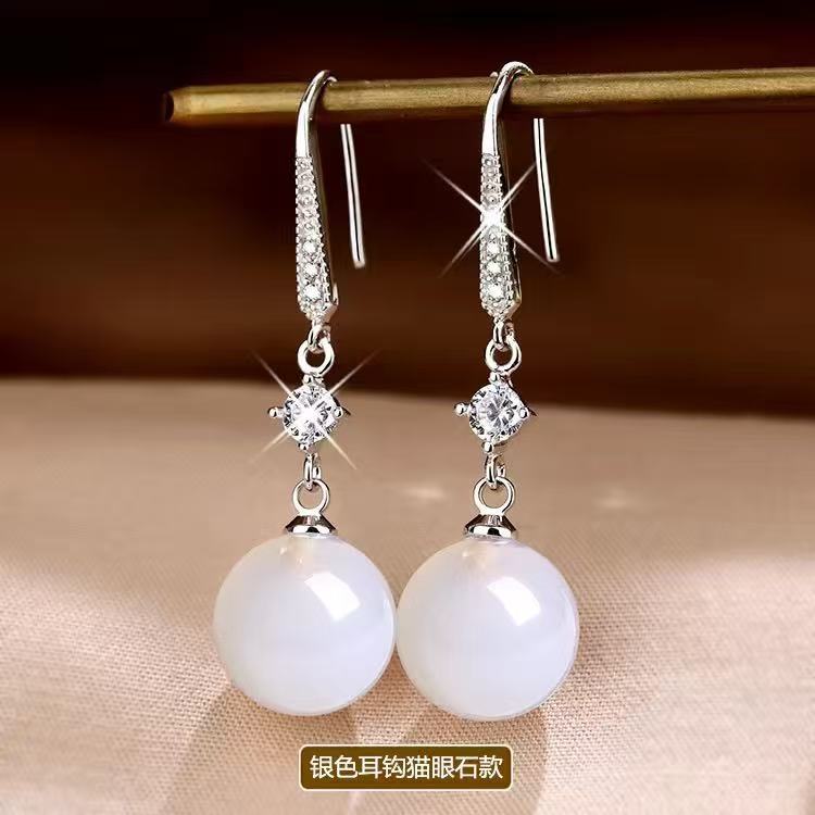 Bông tai Subang Hàn Quốc từ mã não, opal và ngọc trai - Bạc 925 cao cấp