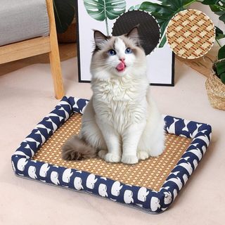 Giường mèo làm mát, Giường thú cưng làm mát bằng mây thoáng khí, Giường dệt vuông thoáng khí có thể giặt được có cạnh cho chó mèo