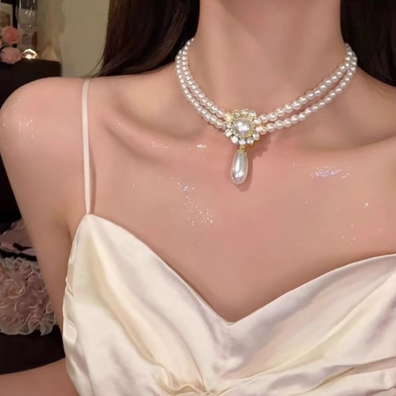 Vòng cổ hai lớp ngọc trai nữ tính, sang trọng, mặt dây chuyền cao cấp dành cho xương đòn