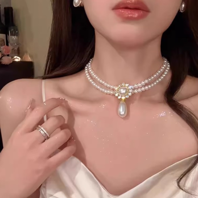 Vòng cổ hai lớp ngọc trai nữ tính, sang trọng, mặt dây chuyền cao cấp dành cho xương đòn