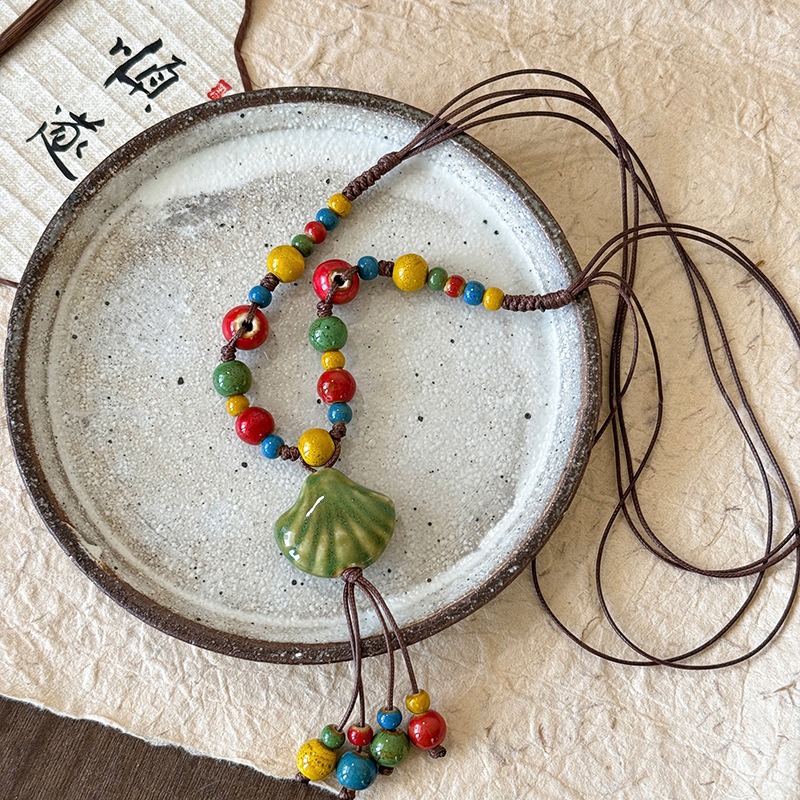 Mới Vòng Cổ Vintage Vỏ Gốm Đá Quý, Phong Cách Dân Tộc & Boho