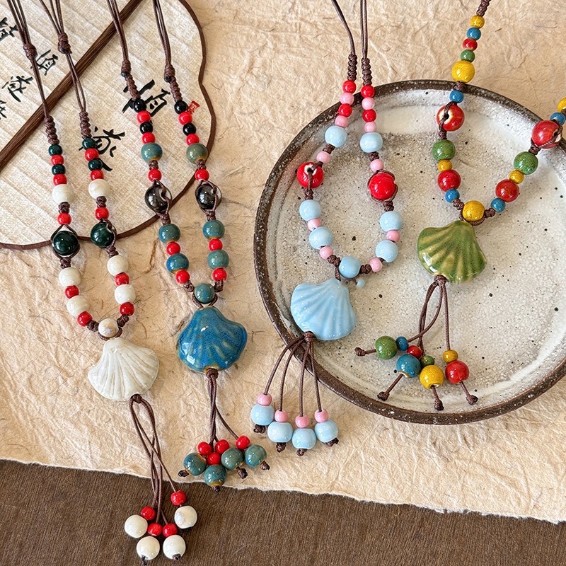 Mới Vòng Cổ Vintage Vỏ Gốm Đá Quý, Phong Cách Dân Tộc & Boho