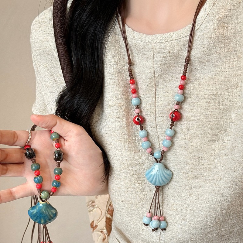 Mới Vòng Cổ Vintage Vỏ Gốm Đá Quý, Phong Cách Dân Tộc & Boho