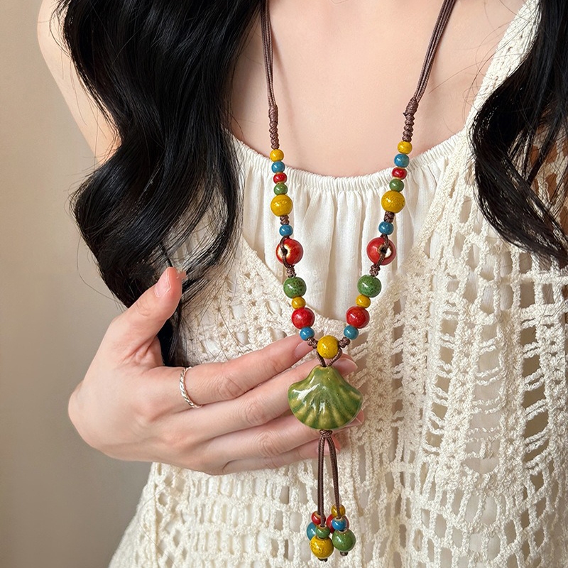 Mới Vòng Cổ Vintage Vỏ Gốm Đá Quý, Phong Cách Dân Tộc & Boho