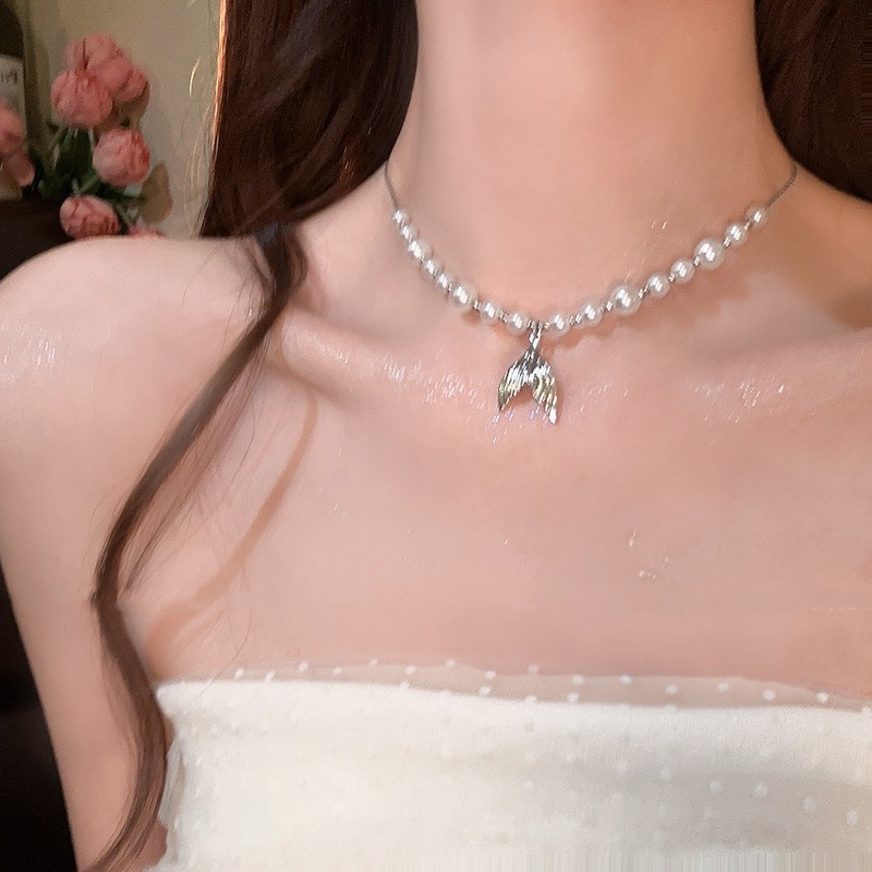 Đuôi Cá Giả Ngọc Trai Kéo Có Thể Điều Chỉnh Vòng Cổ Nữ Ánh Sáng Mới Sang Trọng Niche Cao Cấp Xương Đòn Dây Xích