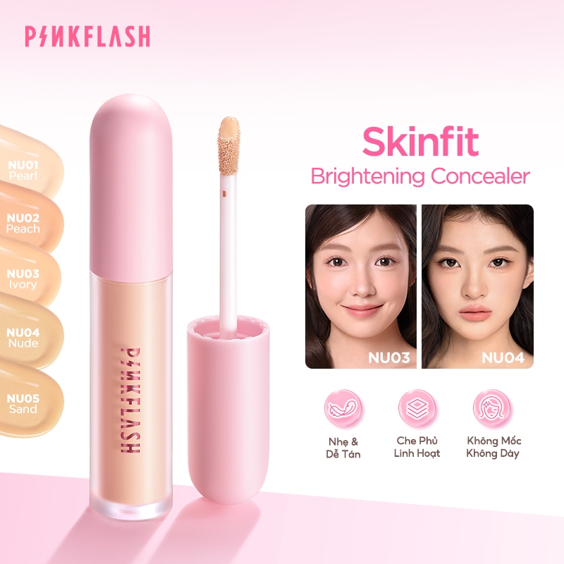 PINKFLASH Skinfit Brightening Concealer Nhẹ Pha trộn Bảo hiểm có thể xây dựng Chống nhăn Không làm bánh Dưỡng ẩm lâu trôi Chống thấm nước