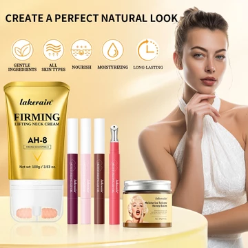 Bộ chăm sóc da chống nhăn & dưỡng ẩm Lakerain, Son dưỡng mật ong Tallow bò có roi + Kem dưỡng cổ làm săn chắc Ah-8 + Dầu tinh chất môi, Dưỡng ẩm tự nhiên và phai màu nếp nhăn