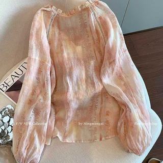 Áo sơ mi dài tay hoa ren dáng rộng phong cách Hàn Quốc dành cho nữ