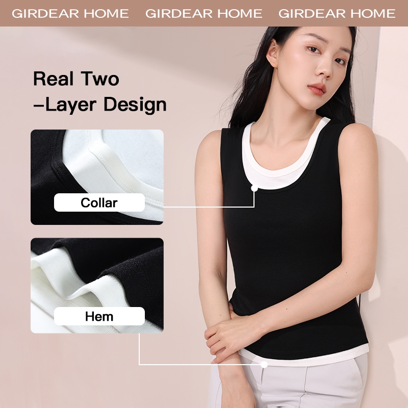 Girdear Home Cổ Chữ U Áo Tank Top Lụa Băng Thật Hai Lớp Cho Nữ, Mát Mẻ Thoáng Khí - Phù Hợp Mùa Hè, Đường Phố Thanh Lịch Không Tay Áo Tank Top Hai Lớp,8511EA02