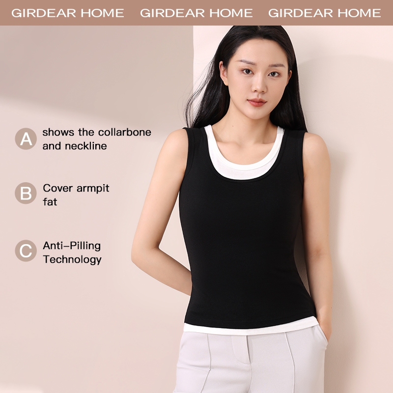 Girdear Home Cổ Chữ U Áo Tank Top Lụa Băng Thật Hai Lớp Cho Nữ, Mát Mẻ Thoáng Khí - Phù Hợp Mùa Hè, Đường Phố Thanh Lịch Không Tay Áo Tank Top Hai Lớp,8511EA02