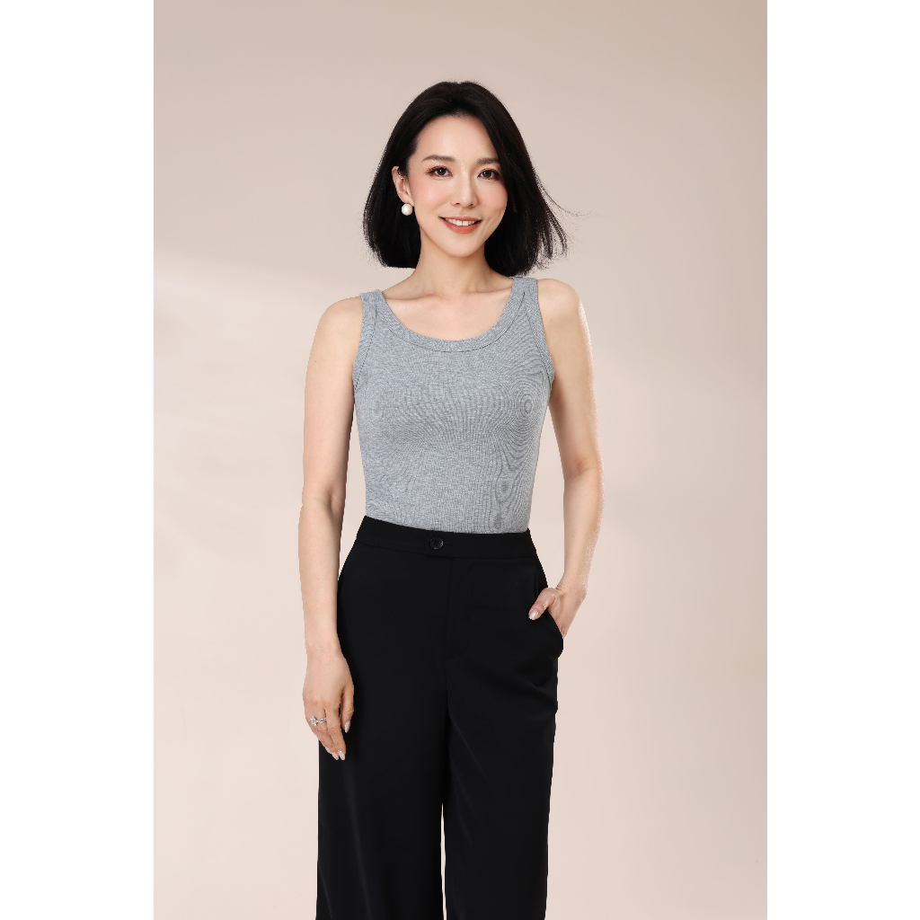 Girdear Home Áo Dệt Kim Sọc Modal Cotton Cổ Tròn Không Tay Cho Nữ, Thoáng Mát Và Giữ Ẩm - Áo Tank Top Màu Trơn Slim Fit, Phù Hợp Thời Trang Hàng Ngày,8511EA08