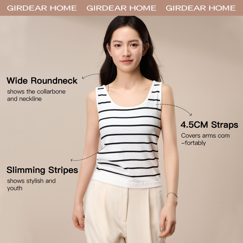 Girdear Home Áo Tank Top Sọc Dành Cho Nữ Mùa Hè - Cổ Tròn Không Tay Dây Rộng, Liền Vải Mát Mẻ Giảm Dáng Thoáng Khí,8511EA13